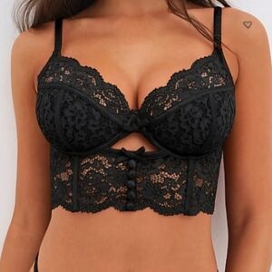 Victoria's Secret Black Lace Longline Bra Corset.